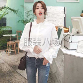 undefined - 新款长袖木耳领衬衫女韩范花边领木耳袖宽松灯笼袖上衣潮 - 图2