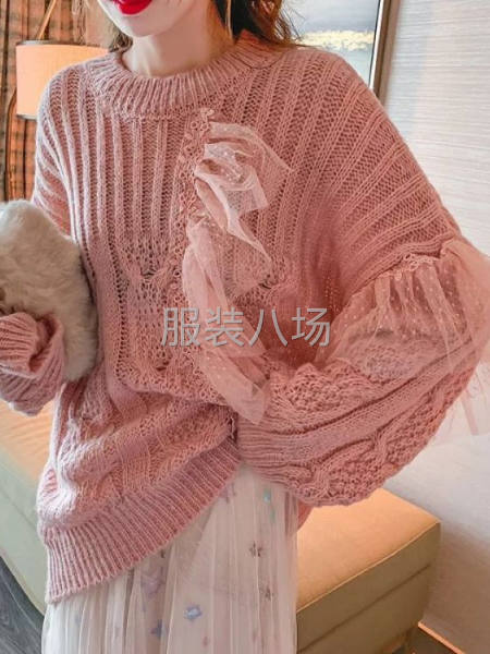 网红针织衫女2019秋季新款洋气减龄小众设计感网纱宽松显瘦毛-第5张图片