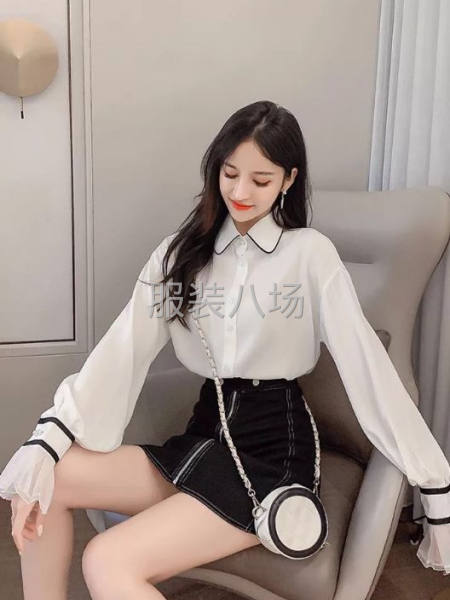 韩版宽松喇叭袖衬衣复古港味仙女范上衣-第7张图片