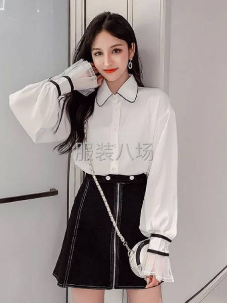 韩版宽松喇叭袖衬衣复古港味仙女范上衣-第3张图片
