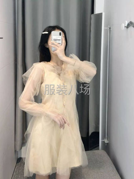 裙新款春装不规则蕾丝网纱清新连衣裙两件套装-第1张图片