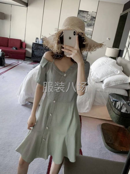 复古桔梗露肩连衣裙女收腰显瘦气质-第5张图片