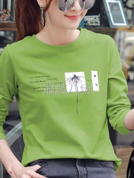 秋冬长袖T恤女装2020新款打底衫绿色宽松春秋季韩版上-第5张图片