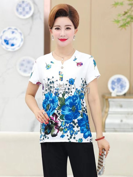 雙竹節棉媽媽花衫  夏季新貨中老年女裝短袖T-第9張圖片