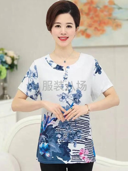 雙竹節棉媽媽花衫  夏季新貨中老年女裝短袖T-第6張圖片