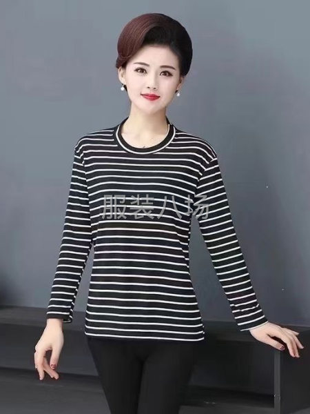 德绒棉条纹打底衫老年长袖衫-第1张图片