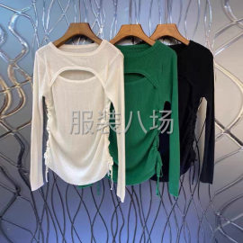 undefined - 2021秋季新款欧货时尚简约圆领镂空两侧抽绳修身针织上 - 图4