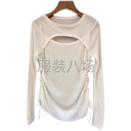 undefined - 2021秋季新款欧货时尚简约圆领镂空两侧抽绳修身针织上 - 图1