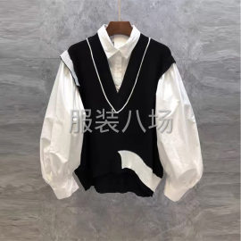 undefined - 2021年秋季新款欧货女装V领珍珠背心拼接灯笼袖假两件 - 图3