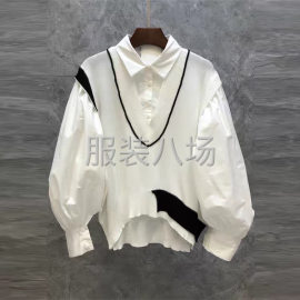 undefined - 2021年秋季新款欧货女装V领珍珠背心拼接灯笼袖假两件 - 图1