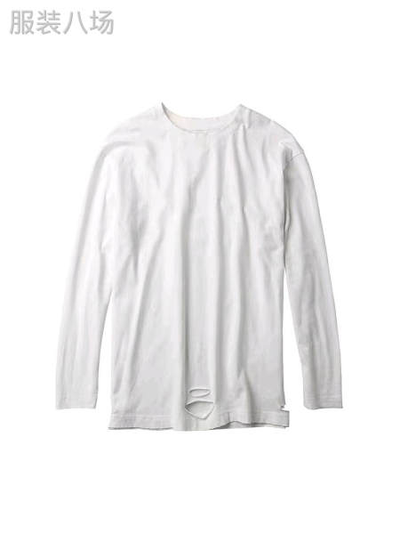 男破洞长T恤潮牌纯棉，大版型，黑白颜色，M~3XL，280件-第3张图片