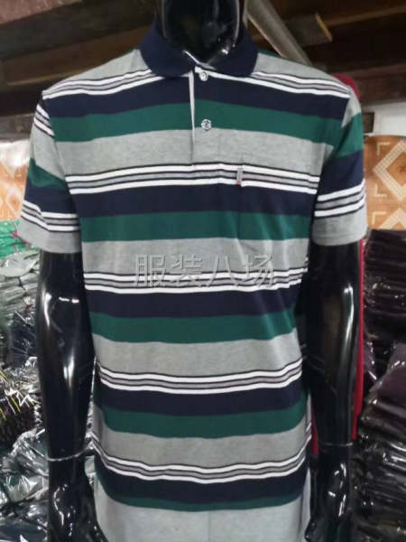 纯棉男装翻领短袖齐码条纹-第3张图片