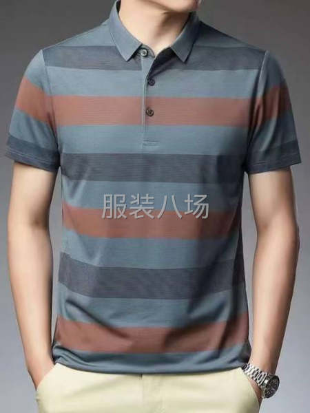 纯棉男装翻领短袖齐码条纹-第1张图片