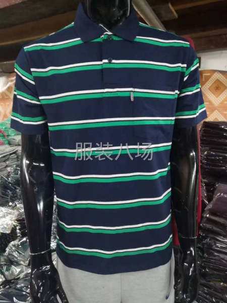 纯棉男装翻领短袖齐码条纹-第4张图片