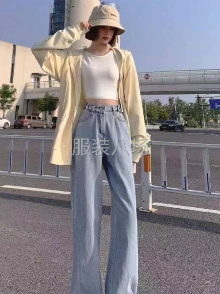 【女裝】 牛仔拖地闊腿褲整款 直筒寬松高腰牛仔褲-第1張圖片