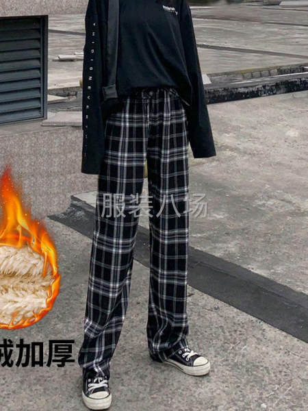 格子加絨闊腿褲-第8張圖片