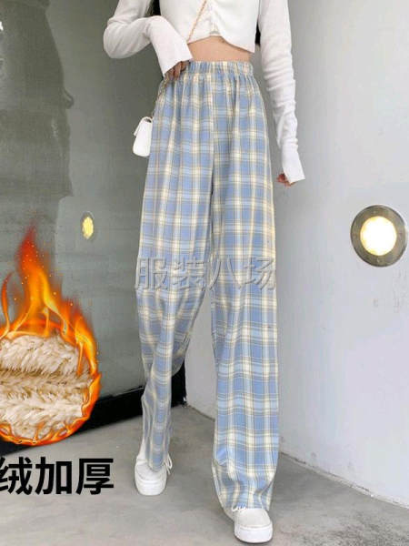 格子加絨闊腿褲-第6張圖片