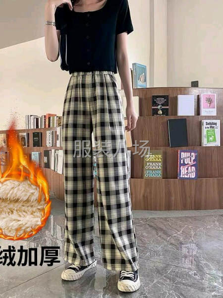 格子加絨闊腿褲-第2張圖片