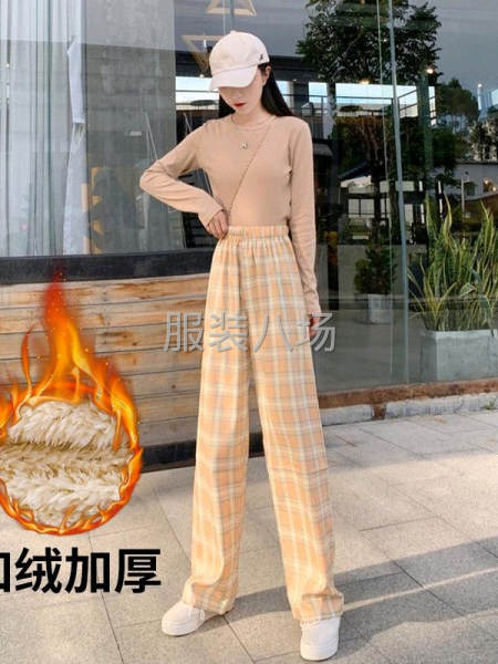 格子加絨闊腿褲-第3張圖片