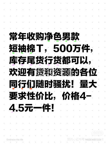 常年收購凈色純棉男士短袖T恤，數量500萬件，-第1張圖片