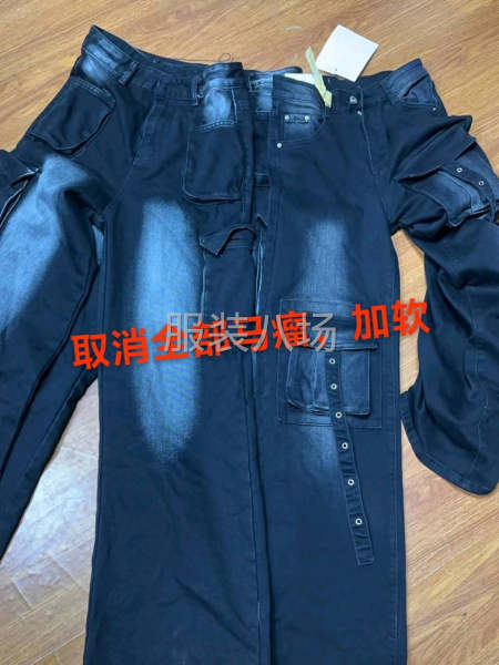 牛仔工装裤，3个颜色8支布料，安克拉红，牛仔黑，牛仔蓝-第2张图片