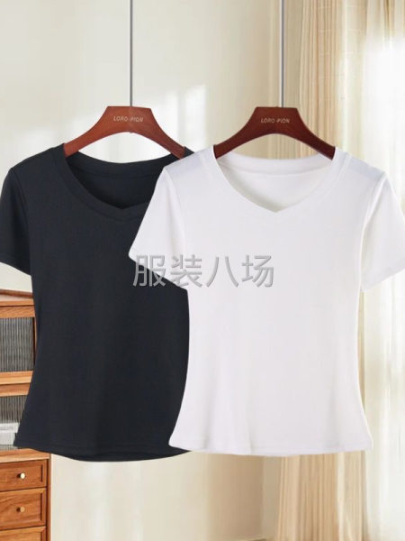 电商货批发供应链V领螺纹女T恤，支持一件代发，价格详谈-第1张图片