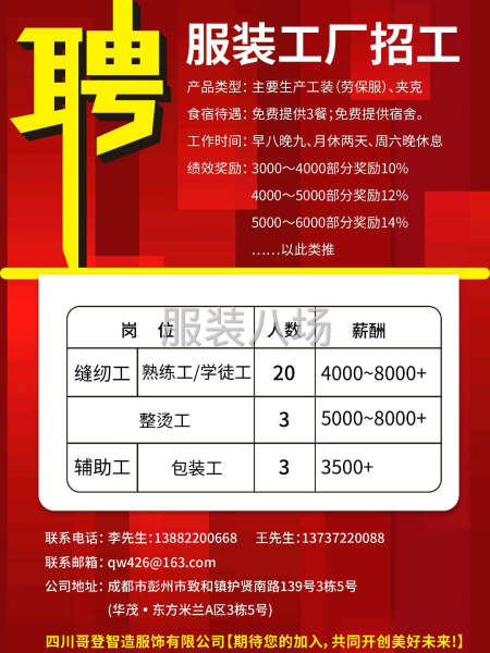 全新缝纫机。计件工资，超产奖励。包三餐营养餐，双人标间宿舍。-第1张图片