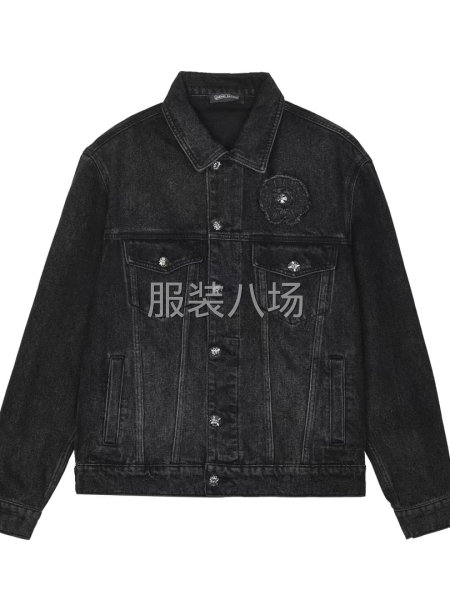 牛仔外套 牛仔黑 貼布繡花高端五金金屬件-第1張圖片