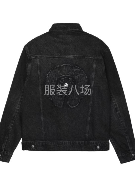 牛仔外套 牛仔黑 貼布繡花高端五金金屬件-第2張圖片