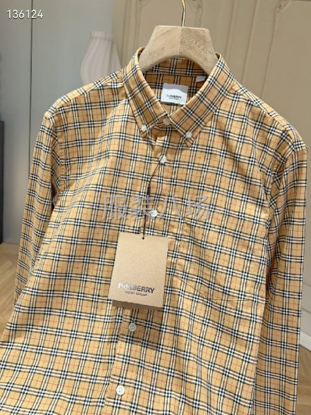 Burberry/巴宝莉 细小黄格纽扣尖领衬衫-第7张图片