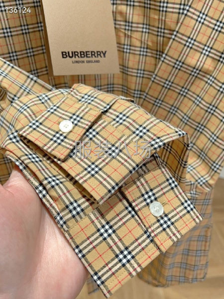 Burberry/巴宝莉 细小黄格纽扣尖领衬衫-第5张图片