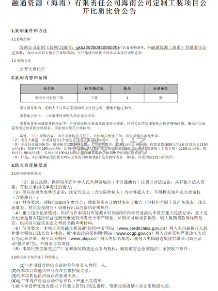 融通资源（海南)有限责任公司海南公司定制工装-第1张图片