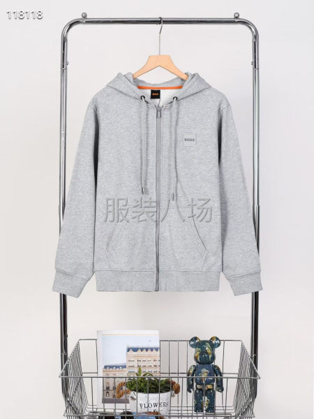 B0SS拉鏈衛衣雙層帽加絨衛衣外套 面料-第1張圖片