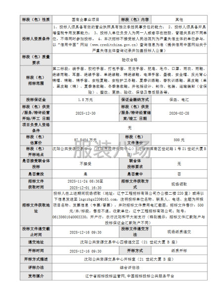沈陽桃仙國際機場2025年員工工裝及勞保用品采購項目-第2張圖片