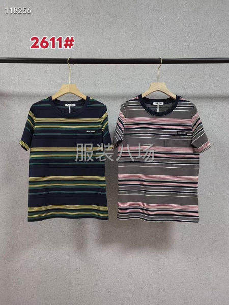 MiuSS26春夏女款撞色條紋口袋M字母時尚百搭圓領短袖，-第8張圖片