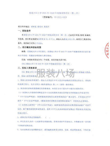 娄底大科小学2025年-2028年校服采购项目-第1张图片