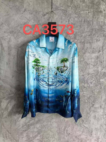 （春節不回家）薄料印花男士襯衣一片領，-第1張圖片