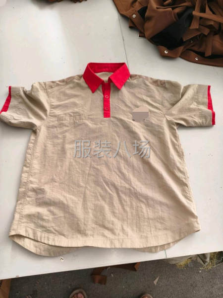 梭织面料，短袖半开衫，前胸门筒2粒扣-第1张图片