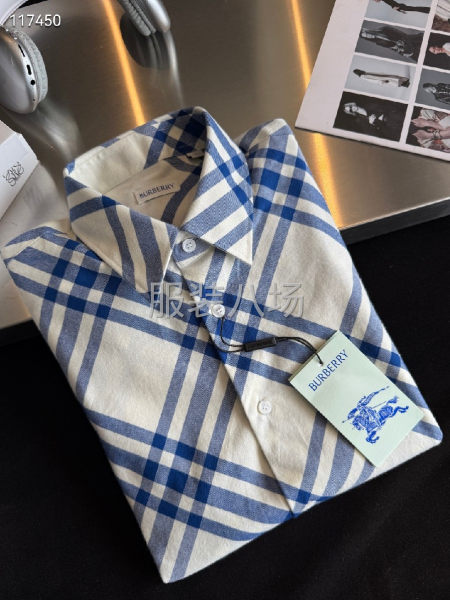BURBERRY斜纹专柜菱形格法兰绒棉质长袖衬衣-第3张图片