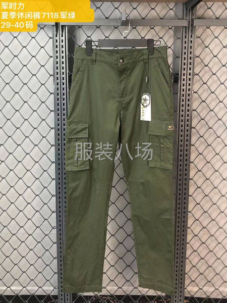 军绿色工装裤，休闲裤，春夏梭织纯棉弹力面料-第2张图片