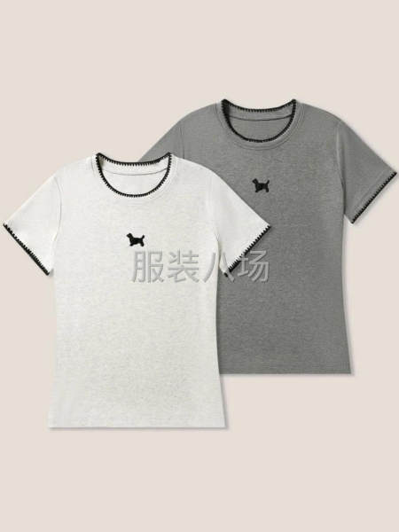 总仓现货店 直发撞色百搭上衣休闲小狗刺绣圆领短袖T恤SS26-第1张图片
