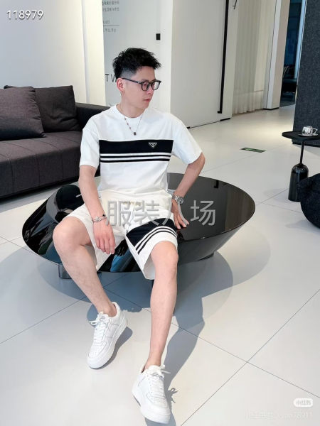 PARDA男款五分针织休闲裤拼接印花经典-第2张图片