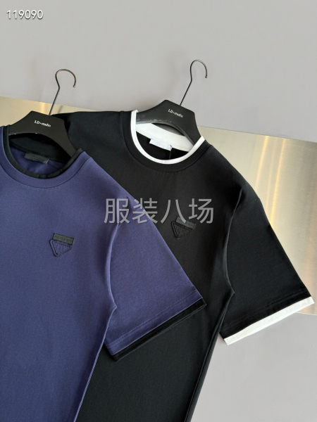 新品纯棉假两件短袖T恤  刺绣三角标l-第6张图片