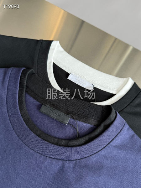新品纯棉假两件短袖T恤  刺绣三角标l-第7张图片