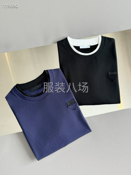 新品纯棉假两件短袖T恤  刺绣三角标l-第5张图片