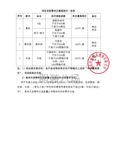 咸宁市第三实验小学一、四年级学生校服采购项目-第6张图片