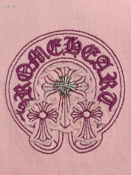 克罗心女款T恤衫立体重工贴布刺绣  磨边做旧洗水-第7张图片