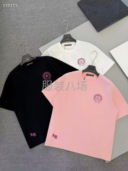 克罗心女款T恤衫立体重工贴布刺绣  磨边做旧洗水-第1张图片