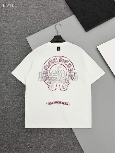 克罗心女款T恤衫立体重工贴布刺绣  磨边做旧洗水-第4张图片