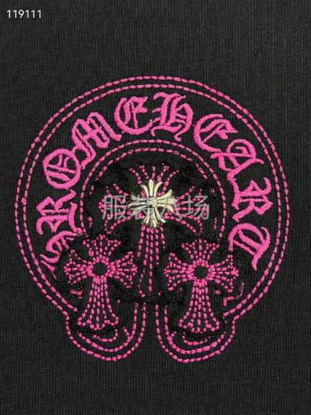 克罗心女款T恤衫立体重工贴布刺绣  磨边做旧洗水-第8张图片